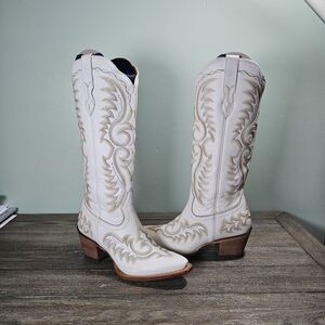 Durango Womens Crush Embroidered Leather Western Boots White Brown Size 9M
